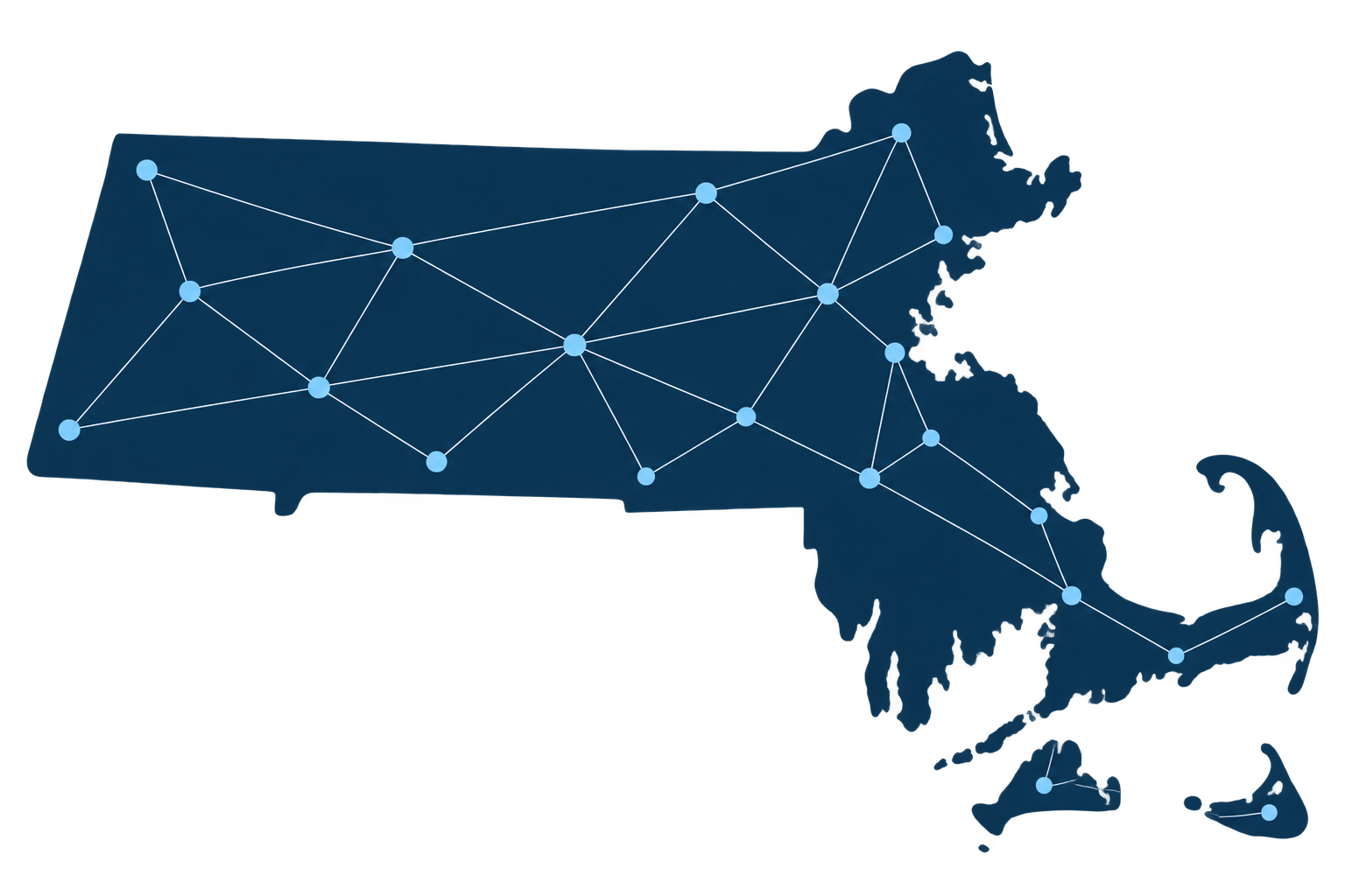 Illustration of Massachusetts with connected points representing a statewide network